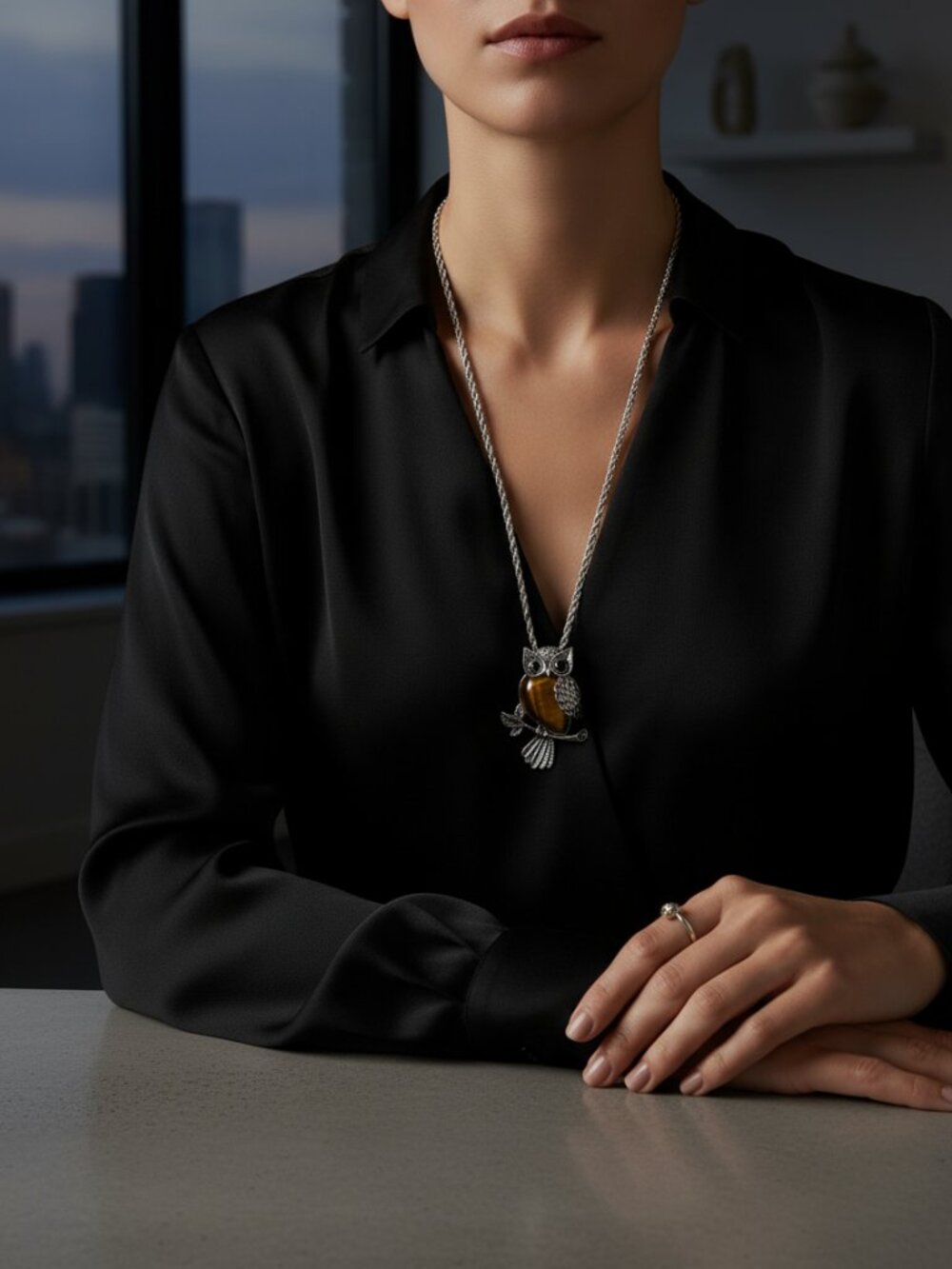 Tiger Eye Owl Necklace Teardrop Crystal | Owl Pendant | Strength & Courage